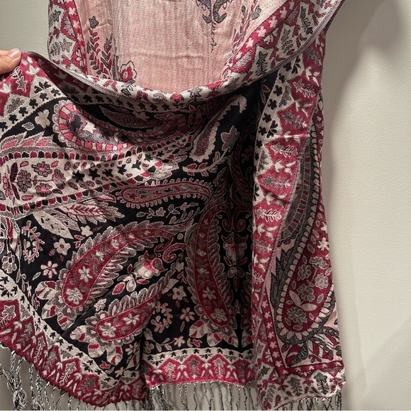 Elegant Large Shawl Wrap Double-sided Super Soft Quality Rayon Silver Black Pink - Picture 11 of 16